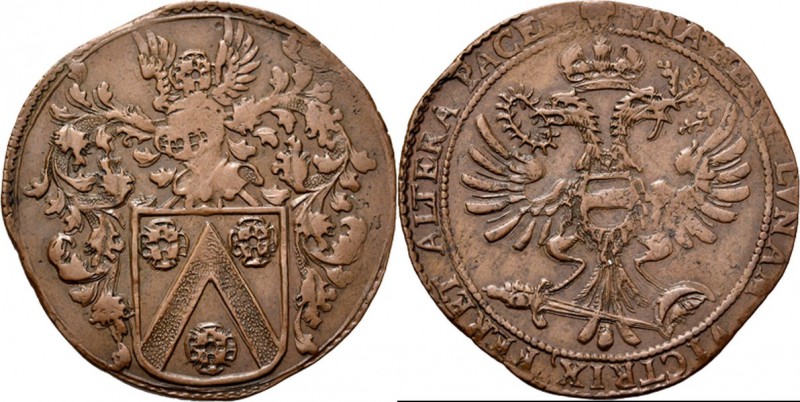 Medals
JETONS - REKENPENNINGEN - BRUSSEL. OORLOG TEGEN DE TURKEN. 1680 Gehelmd ...