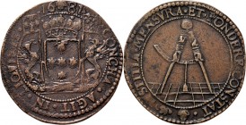 Medals
JETONS - REKENPENNINGEN - BRUSSEL. 1681 Wapen van Vandernoot. Kz. open passer met schietlood. Dugn. 4462; vO. 1373. Zeer fraai