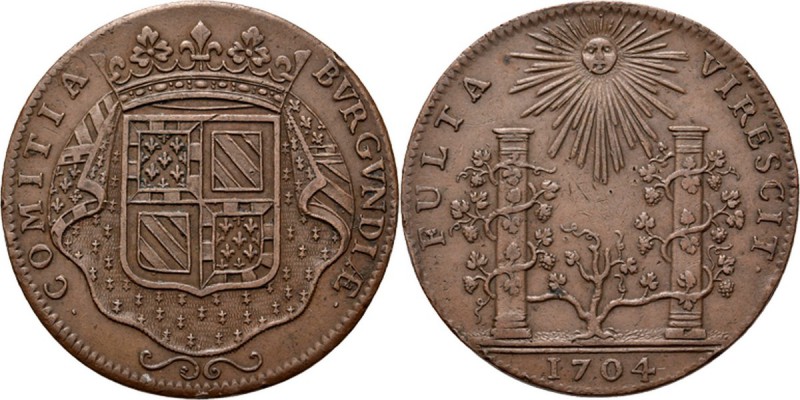 Medals
JETONS - REKENPENNINGEN - GRAAFSCHAP BOURGONDIË. 1704 Wapenschild van Bo...
