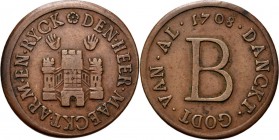 Medals
GILDEN, BRANDWEER, SCHUTTERIJ en AANVERWANTE PENNINGEN / VARIA / MEREAUX - ARMENPENNING. 1708, ANTWERPEN Stadswapen van Antwerpen met omschrif...