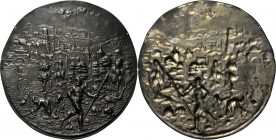 Medals
Foreign Medals - Plaque n.d, GERMANY 16th Century. Germany. Uniface. Hunter with spear, dogs to the left. In the background, a mountainous lan...