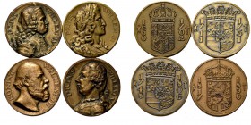 Medals
LOTS - Penningen van het Oranjehuis (4) (1934) Borstbeeld prins Willem III, Willem IV en koning Willem III naar rechts, borstbeeld prins Wille...