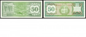 Paper money
Aruba - 50 Florin 1986 Green. Flag at left, hotels at center. Back: coat-of-arms.P. 4 UNC