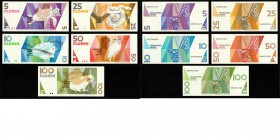 Paper money
Aruba - 5, 10, 25, 50 & 100 Florin 1990 Various designs. Turtle, Shell, Rattlesnake, Owl and Frog. Complete set.P. 6, 7, 8, 9 & 10. On av...