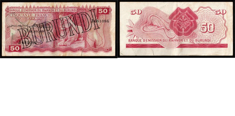 Paper money
Burundi - 50 Francs n.d. (1964 - 01.10.1960) Red. Lioness at right....