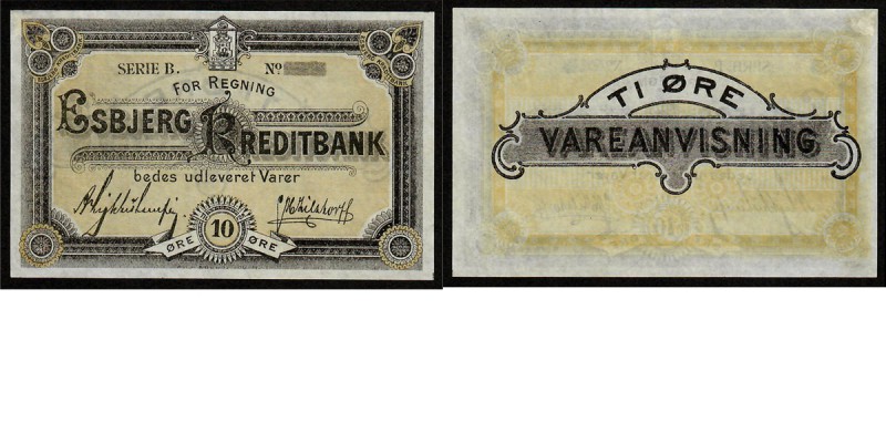 Paper money
Denmark - 10 Ore n.d. Black on yellow underprint. Ornamental design...