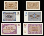 Paper money
Germany - Federal Republic - 10 Pfennig, 1 & 2 Deutsche Mark n.d. (1967) Bundeskassenschein. Printed for use in a coin shortage, which ne...