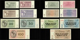 Paper money
Germany, Third Reich - Set Theresienstadt 1943 Complete set: 1, 2, 5, 10, 20, 50 and 100 Kronen. AU to UNC