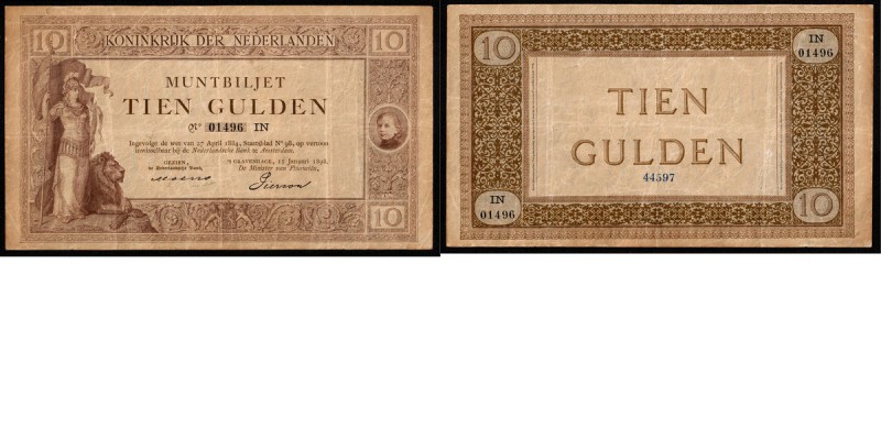 Paper money
Netherlands - 10 Gulden type 1894 Muntbiljet ‘Wilhelmina met Hangen...