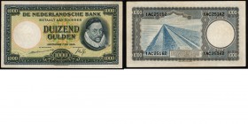 Paper money
Netherlands - 1000 gulden type 1945 Bankbiljet ‘Willem van Oranje’. ht: Westerman Holstijn - Trip. 7 mei 1945. sn: 1 cijfer 2 letters 5 c...