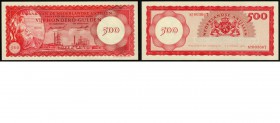 Paper money
Netherlands Antilles - 500 Gulden 1962 Red on multicolor underprint. Oil refinery at center, seated woman at left. Back: coat-of-arms.P. ...