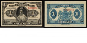Paper money
Netherlands East Indies - 1 Gulden type 1919 ABNC. Black. Portrait of queen Wilhelmina. Back: blue. Dutch coat-of-arms.Mev. 160b; P. 100a...