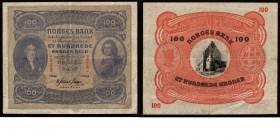 Paper money
Norway - 100 Kroner 1944 Purple. Portrait of Christie at left, Tordenskjold to right. Back: building. Signature: G. Meldahl Nielsen. Date...