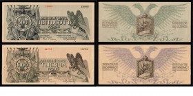 Paper money
Russia - 500 and 1000 Roubles 1919, Field Treasury, Northwest Front Blue-black on blue and orange underprint. Flags and shields around va...