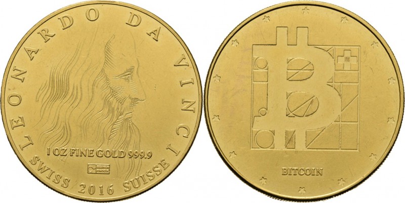 Miscelancious
1 OZ. Bitcoin. 2016. Bust of Leonardo da Vinci facing right. Rev....