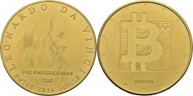 Miscelancious
1 OZ. Bitcoin. 2016. Bust of Leonardo da Vinci facing right. Rev. logo of Bitcoin. 1 ounce fine gold 999.9. Scratches. Very fine.