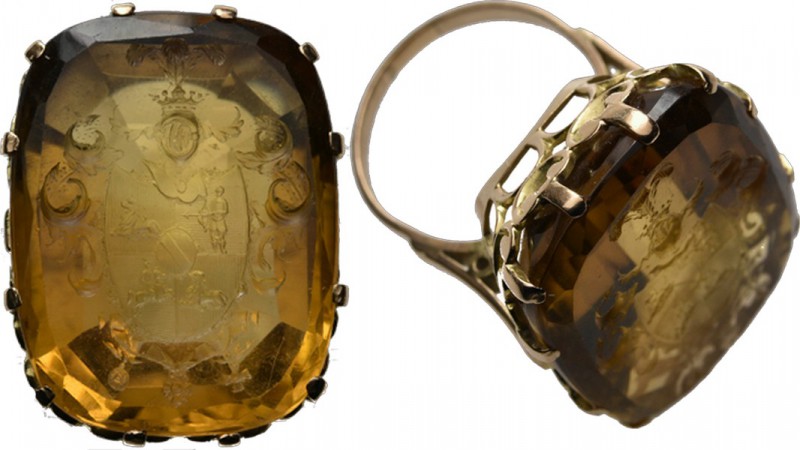 Miscelancious
Gouden zegelring. Zegelvlak vervaardigd uit citrien. Gestoken wap...
