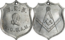 ca. 1891 Jr. Order of American Mechanics Badge. Musante GW-Unlisted, Baker-Unlisted. White Metal. About Uncirculated.
44.4 mm x 36.3 mm. An interesti...