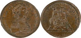 "1818" (1836) William Henry Harrison Campaign Medal. Dewitt-WHH 1836-2. Copper. Overstruck on a 18XX Matron Head Cent. MS-63 (PCGS).
32 mm. A loupe r...