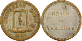 1861 Anti-Confederate Jefferson Davis CSA Presidential Election Medal. DeWitt-C 1861-13. Brass, Silvered. AU-58 (PCGS).
25 mm. A perennially popular ...