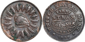 Cast Copy 1836 First Steam Coinage Medal. Original Feb. 22 Date. After Julian MT-20. Extremely Fine, Environmental Damage.
28 mm. 144.29 grains.
Fro...