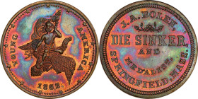 1862 Young America / J.A. Bolen Store Card. Musante JAB-5, Rulau Ma-Sp 4, Fuld-MA-760A-1a. Copper. MS-65 RB (PCGS).
28 mm.
From the Sydney F. Martin...