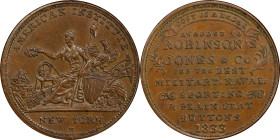 MASSACHUSETTS. Attleboro. 1833 Robinson's, Jones & Co. HT-152, Low-75, W-MA-020-10a. Rarity-2. Copper. Plain Edge. AU-55 (PCGS).
28.5 mm.
PCGS# 7761...