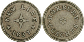 MASSACHUSETTS. Roxbury. 1837 Roxbury Coaches. HT-169, Low-129, W-MA-300-10j. Rarity-3. German Silver. Plain Edge. VF-35 (PCGS).
18.7 mm.
PCGS# 77616...