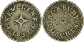 MASSACHUSETTS. Roxbury. 1837 Roxbury Coaches. HT-169, Low-129, W-MA-300-10j. Rarity-3. German Silver. Plain Edge. Fine Details--Environmental Damage (...