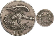 NEW YORK. New York. 1837 Feuchtwanger Cent. HT-268, Low-120, W-NY-480 Dies 4-E. Rarity-5. German Silver. Reeded Edge. AU-50 (PCGS).
18.5 mm.
PCGS# 2...