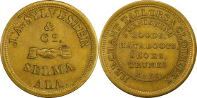 ALABAMA. Selma. Undated (1850) J.A. Sylvester & Co. Miller-Ala 28. Brass. Plain Edge. MS-63 (PCGS).
28 mm.
From the Sydney F. Martin Collection. Pur...