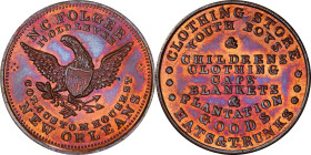 LOUISIANA. New Orleans. Undated (1851-1853) N.C. Folger. Miller-La 15. Copper. Reeded Edge. Unc Details--Cleaned (PCGS).
29 mm.
From the Sydney F. M...