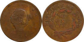 MASSACHUSETTS. Boston. 1855 Currier & Greeley. Miller-Mass 30.5. Copper. Plain Edge. Double Struck. VG-8 (PCGS).
28 mm.
From the Sydney F. Martin Co...