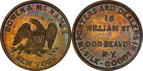 NEW YORK. New York. Undated (1846-1850) Bowen & McNamee. Miller-NY 77. Brass. Reeded Edge. AU-58 (PCGS).
29 mm.
From the Sydney F. Martin Collection...