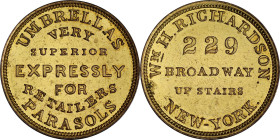 NEW YORK. New York. Undated WM. H. Richardson. Miller NY-657. Brass. Plain Edge. MS-62 (PCGS).
24 mm.
From the Sydney F. Martin Collection.

Estim...