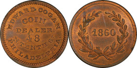 PENNSYLVANIA. Philadelphia. 1860 Edward Cogan. Miller-Pa 90. Copper. Reeded Edge. MS-65 RB (PCGS).
21 mm.
From the Sydney F. Martin Collection. Purc...