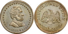 1864 Lincoln Portrait / LINCOLN AND UNION. Fuld-128/289 fb, Cunningham 5-670Bsp, King-108, DeWitt-AL 1864-44. Rarity-7. Brass, Silver-Plated. Plain Ed...