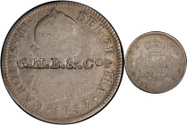 G.M.B. &. CO on the obverse of a Spanish colonial 1787-Mo FM 2 reales. Brunk B-35, Rulau-Unlisted. VG-10 (PCGS).
The 2003 reference Merchant and Priv...