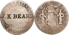 W.K. BEARD on the obverse of a Spanish colonial 1785-LM IJ 2 reales. Brunk-Unlisted, Rulau-Unlisted. Host coin Very Good.
Syd Martin reports that a W...