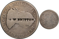 A.W. BRITTON on the obverse of a Spanish colonial 1790-Mo FM 4 reales. Brunk B-1116, Rulau-Unlisted. Good-4 (PCGS).
Brunk (2003) reports only U.S. la...
