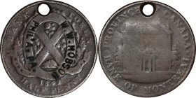 PENNSYLVANIA. Philadelphia. W.W. HOBSON / (X) / PHIL'A, PA. on a Canada 1842 Bank of Montreal halfpenny token. Brunk H-654, Rulau-Pa 199. Host token F...