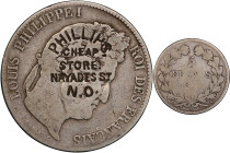 LOUISIANA. New Orleans. PHILLIPS, / CHEAP / STORE. / NAYADES ST / N.O. on the obverse of a France 18XX-A Louis Philippe I 5 francs. Brunk P-449, Rulau...