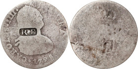 RF within a rectangular punch on the obverse of a Spanish colonial 1798-Mo FM real. Brunk-Unlisted, Rulau-Unlisted. Host coin Good.
From the Sydney F...