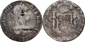 (anchor) / ROLLINSON on the obverse of a Spanish colonial 1779-LM MJ 2 reales. Brunk-Unlisted, Rulau-Unlisted. Host coin Very Fine.
From the Sydney F...