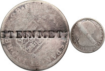 STEINMETZ on the reverse of a Spanish colonial 1784-Mo FF 2 reales. Brunk-Unlisted, Rulau-Unlisted. Host coin About Good.
From the Sydney F. Martin C...