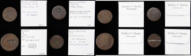 Lot of (7) Different Counterstamps on English and Irish Coppers.
Host coins include halfpennies and pennies, grades ranging from Very Good to Very Fi...