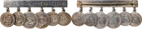 Six-Piece Love Token Set on Pinbar.
The host coins are Liberty Seated half dimes and dimes with the following dates: Half Dimes : (2) 1853 Arrows; 18...