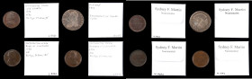 Lot of (8) Tokes, Medals and Other Exonumia Items.
Highlights here are a bronze First Size Franklin Pierce Indian Peace medal in Extremely Fine, hole...