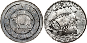 Undated (ca. 1961) Sommer Islands Shilling / Hudson-Fulton Celebration Bashlow Mule. Silver. Choice Mint State.
38 mm. Obv: Sommer Islands shilling r...