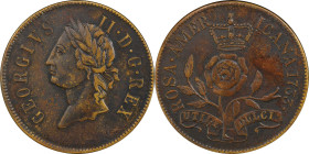 "1733" (1860s) Pattern Rosa Americana Twopence. Robinson Copy. Kenney-4, W-15160. Brass. AU Details--Environmental Damage (PCGS).
262.8 grains. Minta...